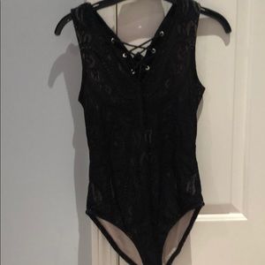 Black and nude lace bodysuit